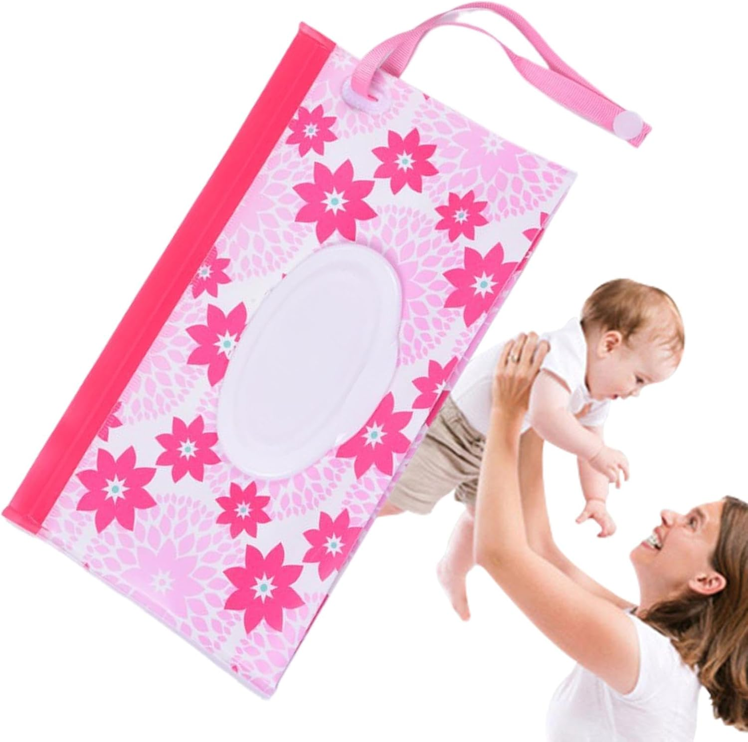 Wipes Container Travel | Water Resistant Wet Wipes Bag,Reusable Wipes Pouch Wipe Holder with Wrist Strap for Stroller Vehicle Shopping - Colored Irregular Circles image number 3