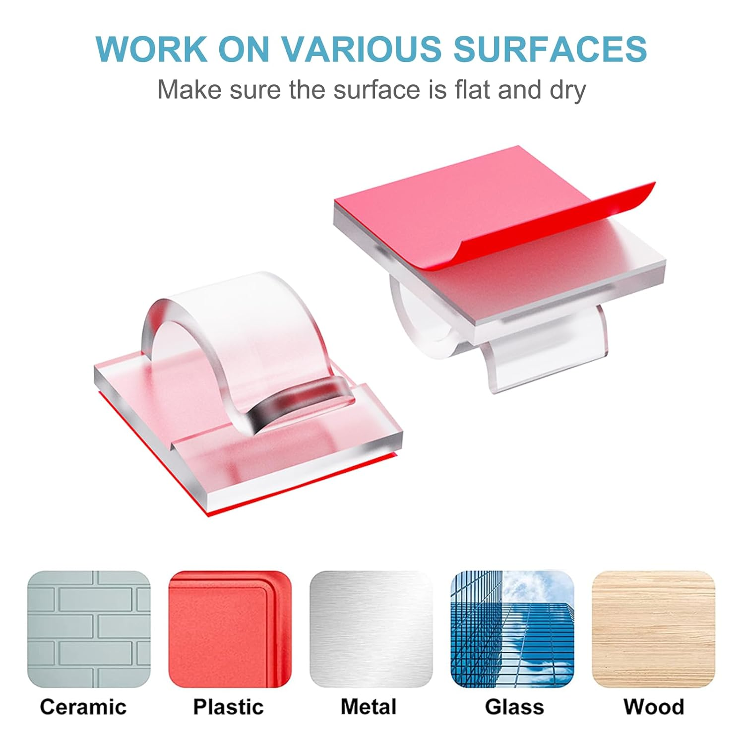 100PCS Self Adhesive Cable Management Clips for Desk, Upgraded Cord Organizer, Wire Holder for Organizing Cables in Outdoor Home and Office (Clear) image number 4