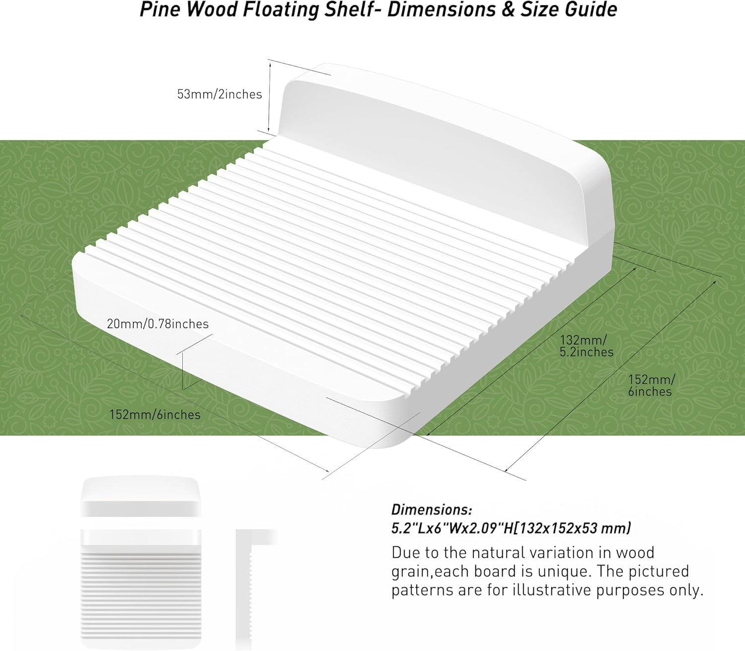 Tofitter Wood Floating Shelves 6"X6" 2-Pack, Solid Wood with Slotted Surface for Breathable Anti-Slip, Rounded Corners, French Cleats, Easy Install for Bedroom, Living Room, Bathroom（White image number 1