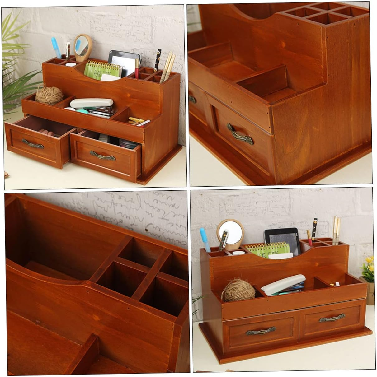 ERINGOGO Vintage Retro Cosmetics Storage Box Drawer, Desktop Wooden Makeup Organizer Container for Skincare and Vanity, Multi-Functional Storage Holder for Home and Office