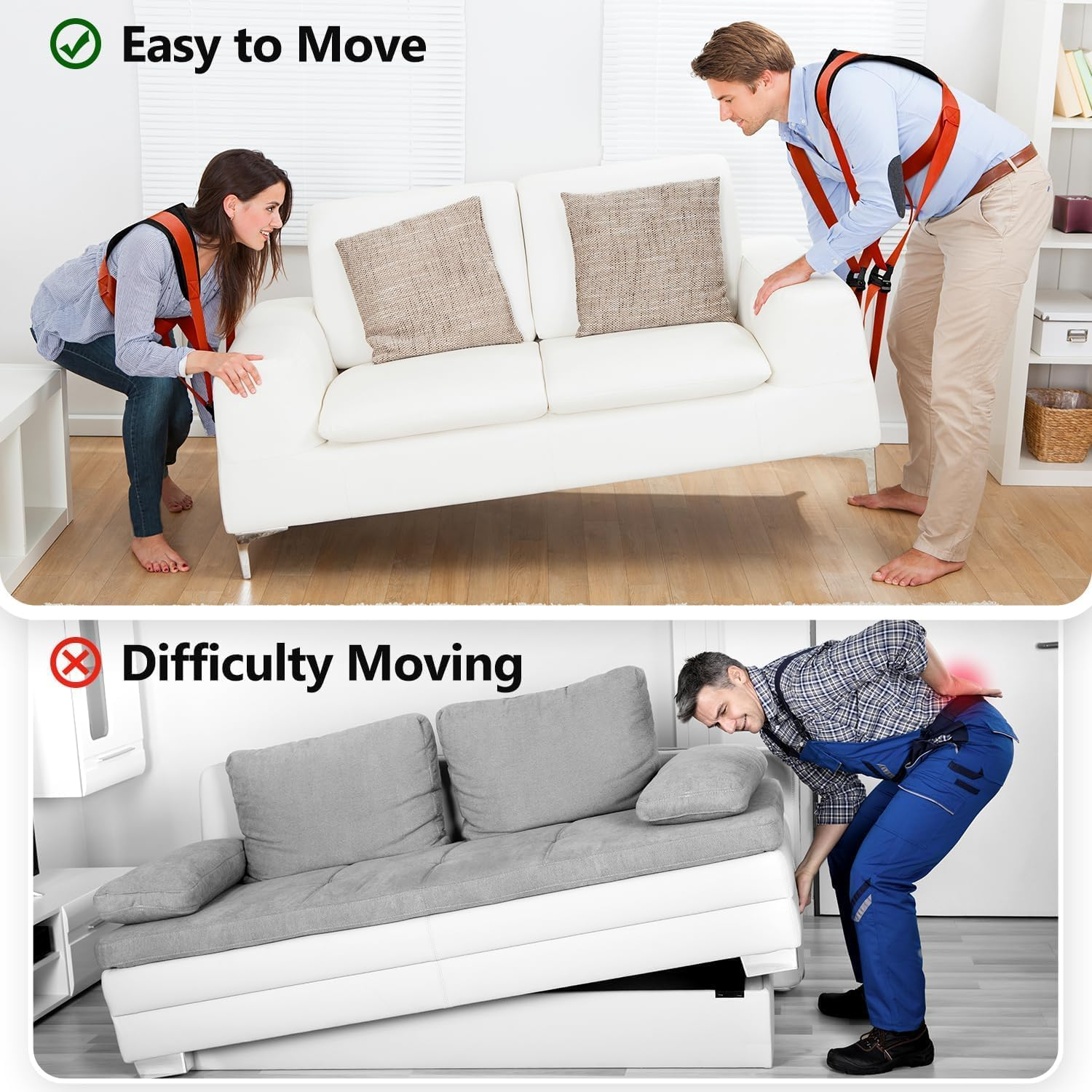 Non-Slip Moving Strap, Adjustable Double with 1 Person Lifting, Heavy Loads up to 800 Pounds, Suitable for Moving Furniture and Appliance Harness image number 2
