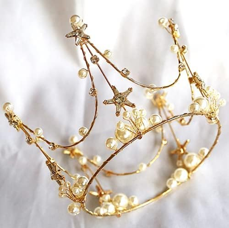 Metal Pearl Crown Cake Topper Tiara Hair Ornament Birthday Party Supplies for Birthday Wedding Princess Theme Party Decor image number 6