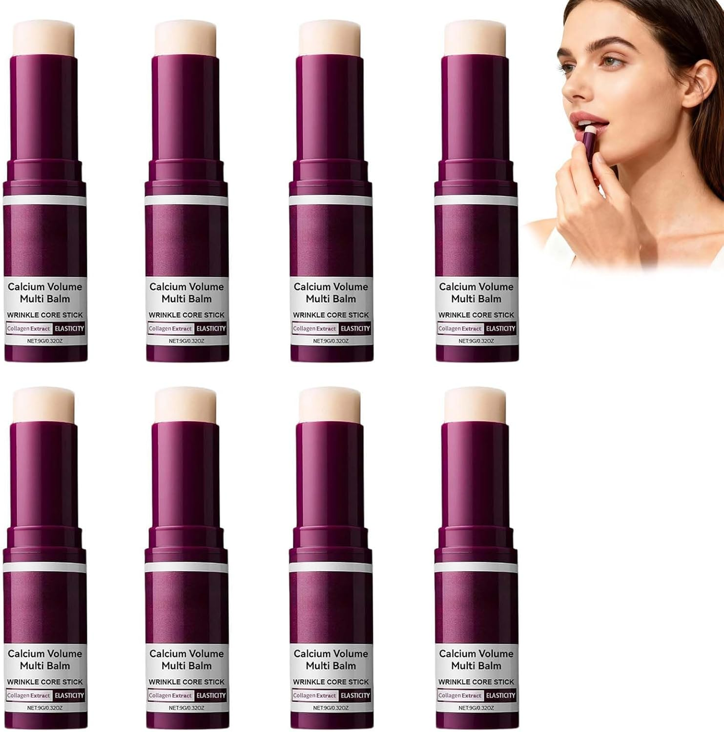 Neck Calcium Volume Multi Balm, anti Aging Firming Skincare Stick, Wrinkle & Firming Eye Cream, Balm with Multi Collagen, Calcium Collagen Wand, Moisturing Stick for Eyes, Lips Skin Care (8PCS) - 4Pcs image number 6