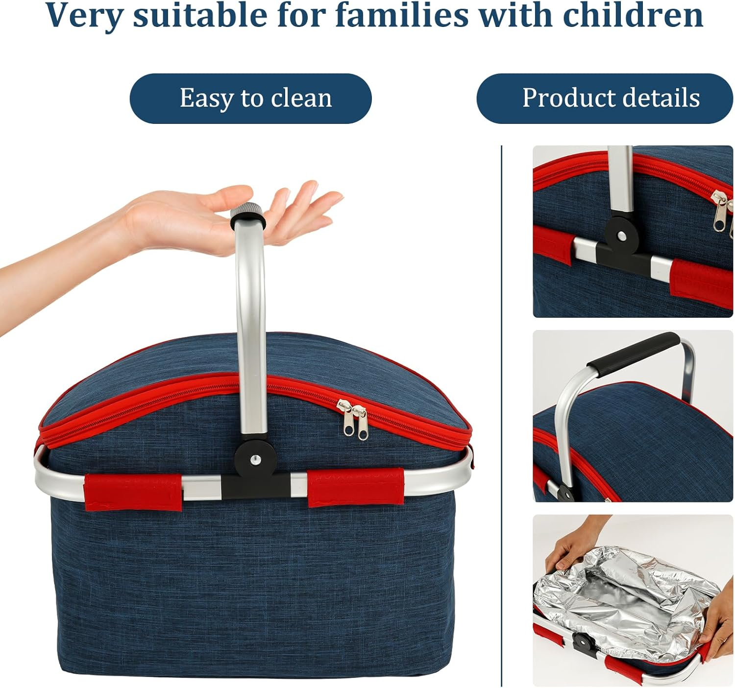 Shopping Basket, Insulation and Waterproof, Large Capacity Foldable Carry Baskets, Handle Crate Storage Basket Bin, for Hiking Camping Business Lunch Picnics Shopping image number 5