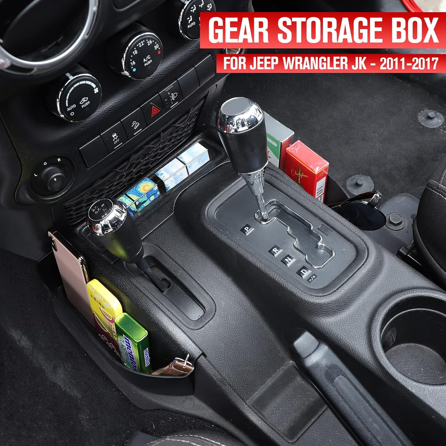 Jecar JK Storage Box Gear Tray Auto Transmission Storage Organizer Interior Accessories for Jeep Wrangler 2011-2018 JK JKU, Black