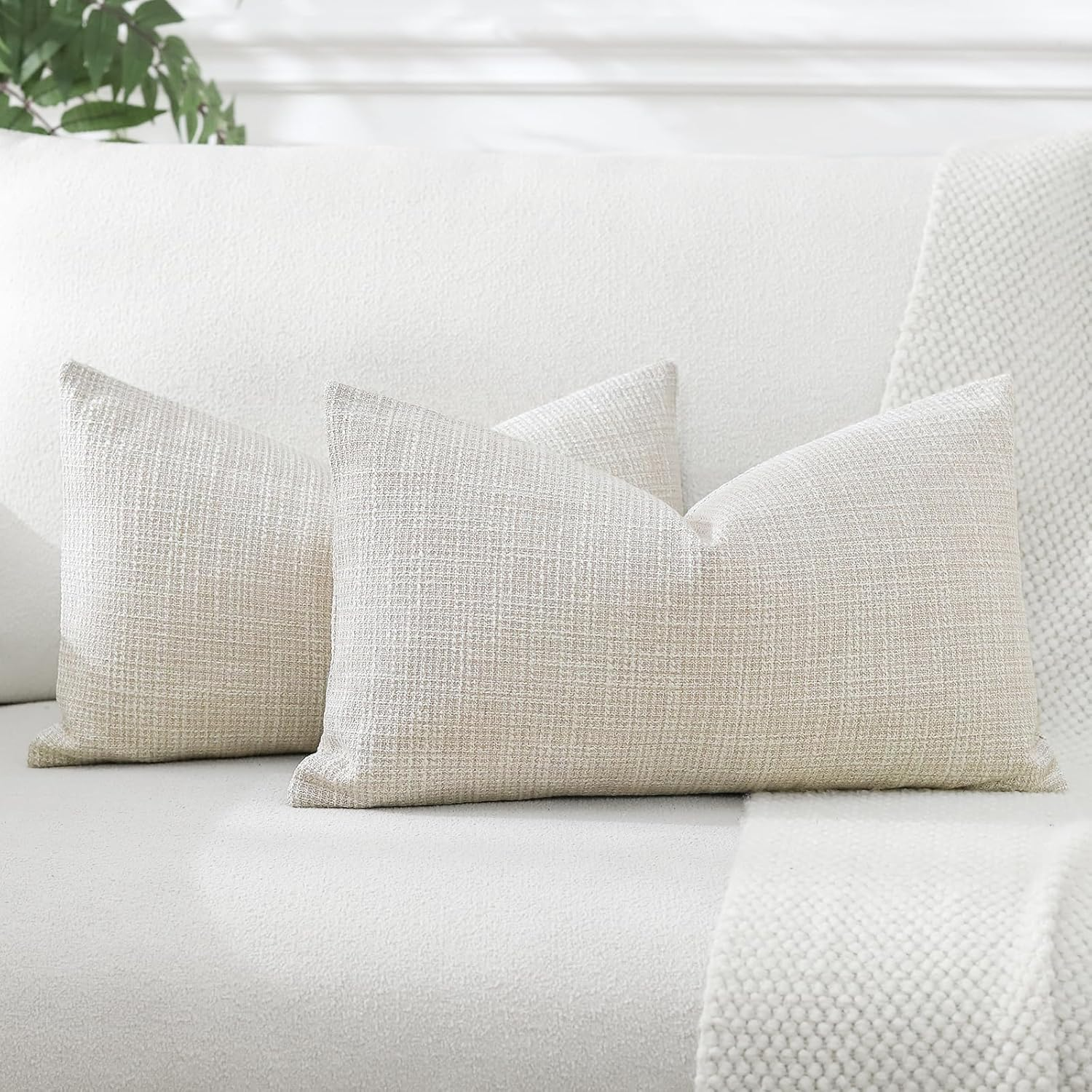 JOTOM Set of 2 Cushion Covers 40X60 Cm Linen Beige Decorative Throw Pillow Covers 16X24 Inch Lumbar Cushion Case Home Decor Pillowcases for Couch Sofa Living Room Bed (Beige) image number 6