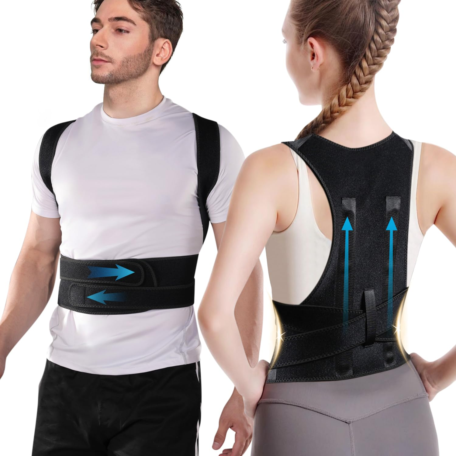 Back Brace and Posture Corrector for Women Men, Shoulder Straightener, Adjustable Full Back Support for Upper and Lower Back Pain Relief - Scoliosis Hunchback Hump Thoracic Spine Corrector (Black, M)