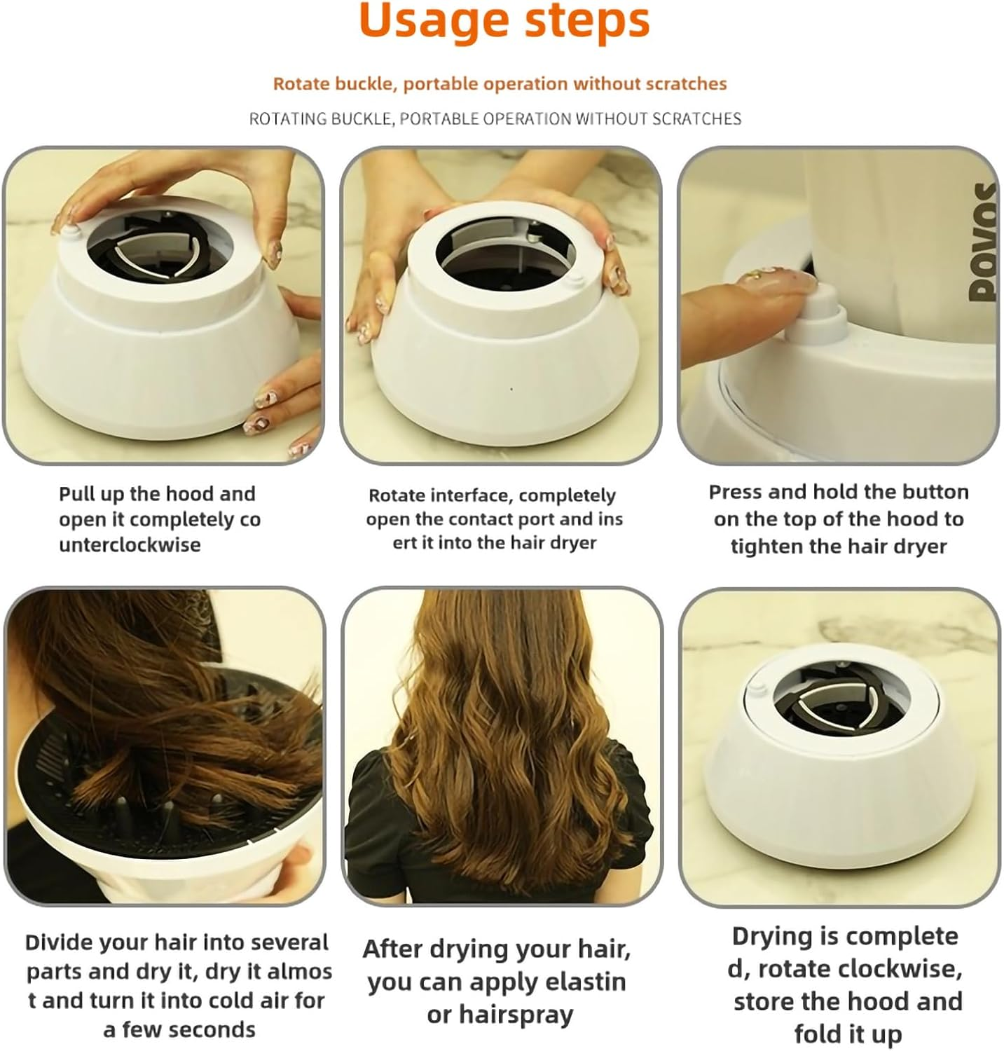 Jxkgenix Universal Diffuser for Hairdryer, Universal Hair Diffuser, Hair Dryer Diffuser Attachment for Curly and Wavy Hair, Adjustable from 3.8Cm to 8.2Cm (Black) image number 4