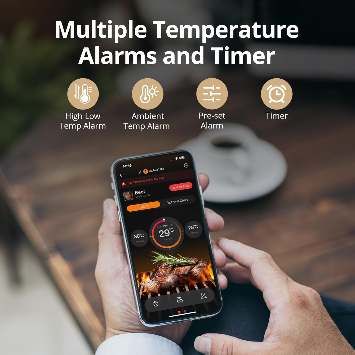 INKBIRD Wireless BBQ Meat Thermometer INT-12E-BW, Dual Mode Multi-Sensor Wifi 5G Bluetooth 5.4 Connection with High Low Temperature Alarms High Accuracy for BBQ Grill Smoker Oven Kitchen image number 4