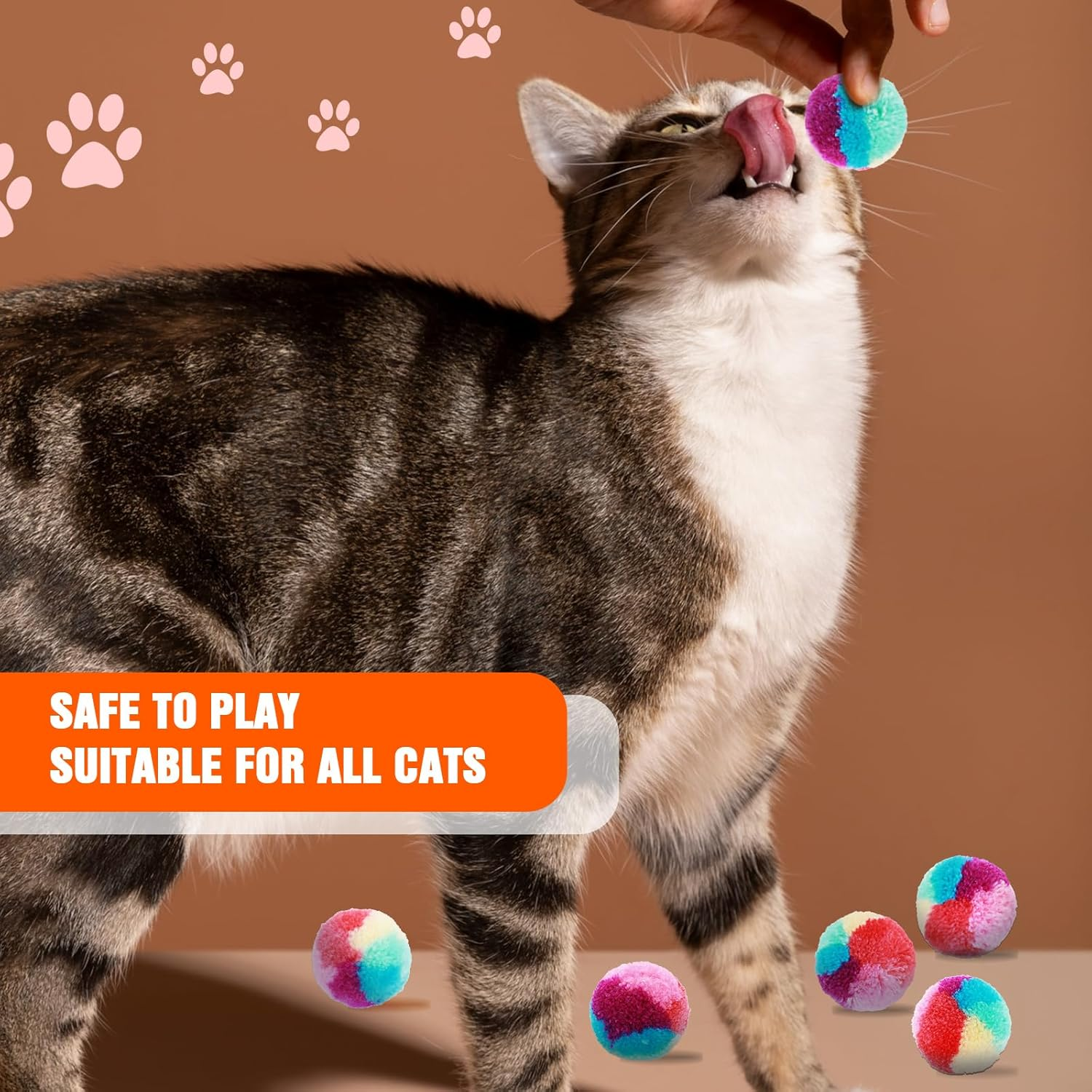 GEEHUA Pack of 20 Colourful Cat Toys Balls, 3.0 Cm Rainbow Cat Toy Balls, Soft Plush Cat Ball, Interactive Toy, Training Ball, Toy for House Cats, Kittens Play image number 5