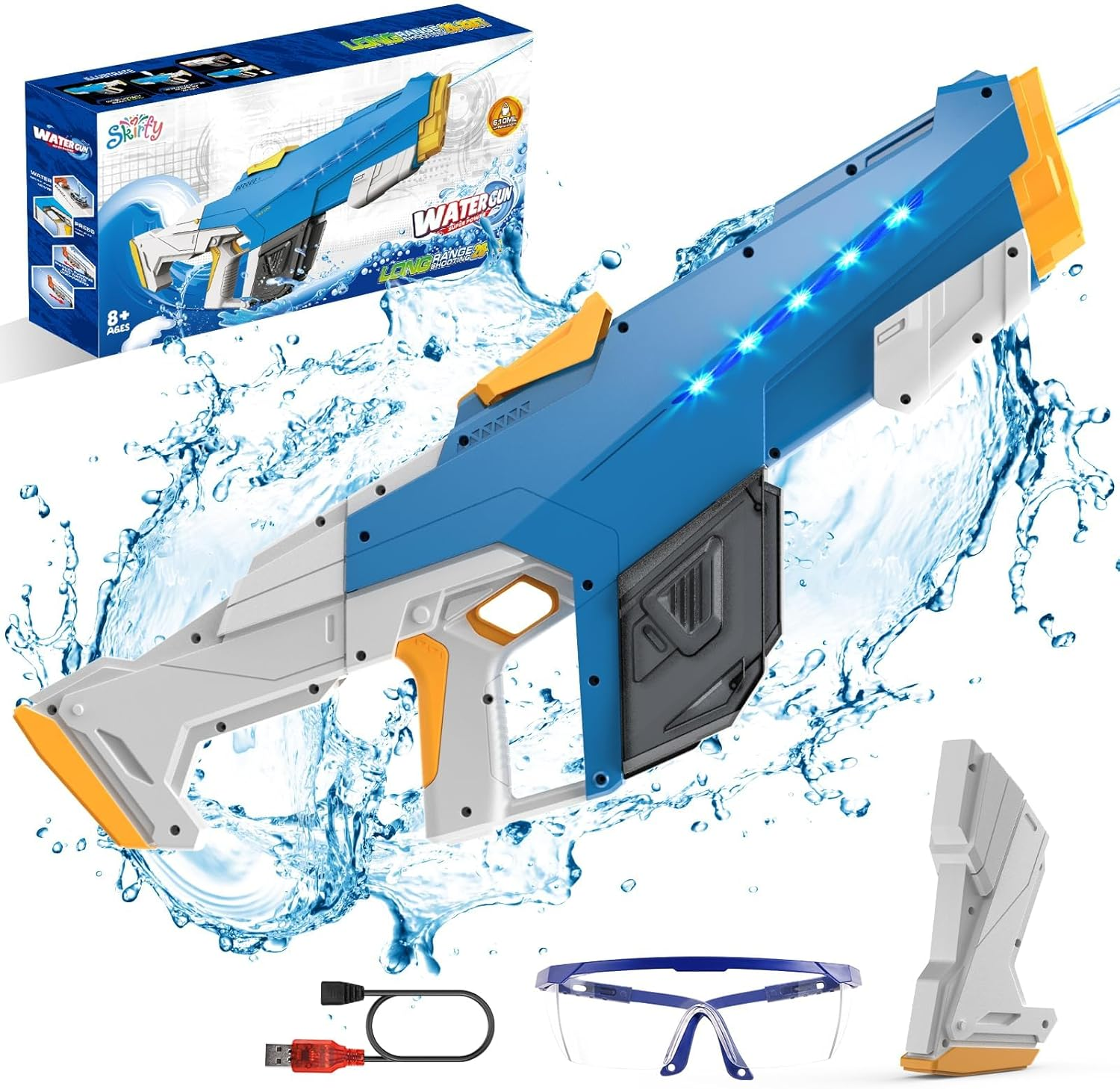 Skirfy Electric Water Gun for Adult Kids, Outdoor Automatic Water Suction Water Blaster Squirt Modular Battery, Water Guns Summer Beach Swimming Pool Backyard Lawn Easter Party Games（Grey）
