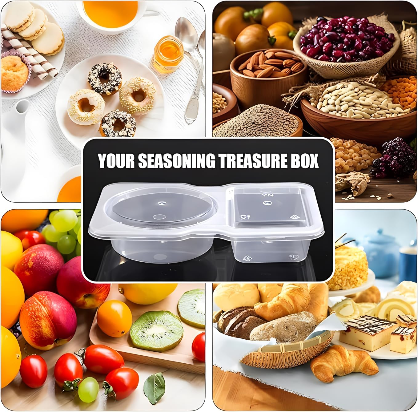 Double Compartment Condiment Container with Lids, 2 Compartment Sauce Containers Clear Plastic Snack Containers for Travel for Sauce, Salad Dressing, Travel Snack, 60Pcs. image number 1