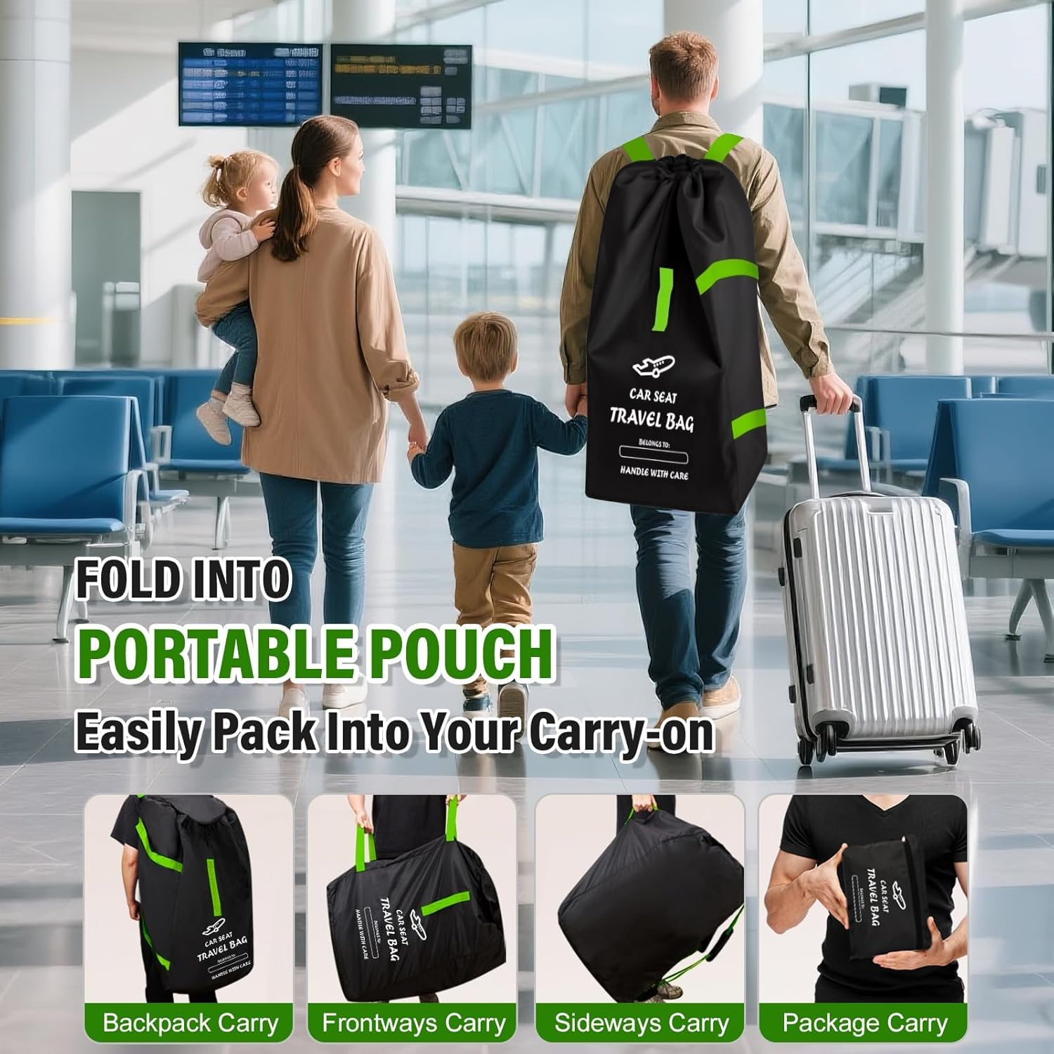 Car Seat Bag for Air Travel &ndash; Durable Padded Baby Carseat Cover for Air Travel, Fits Single/Double/Jogging Strollers &ndash; Gate Check Bag for Easy Tra image number 5