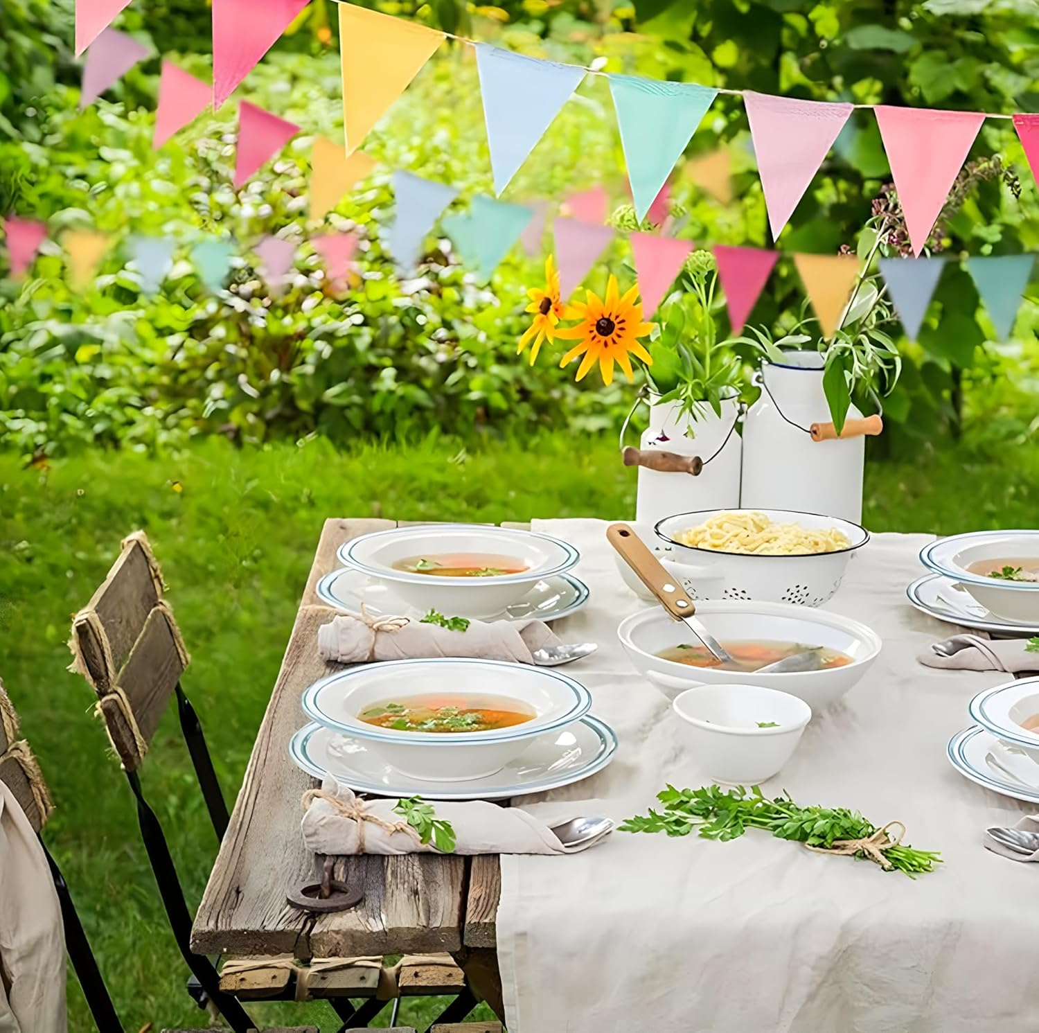 Colorful Pennant Flags Banner Imitated Burlap Bunting Banner Pastel Decor Fabric Triangle Flag for Party Decoration，Classroom Birthday Spring Graduation Festival Wedding Decoration，48 Pcs