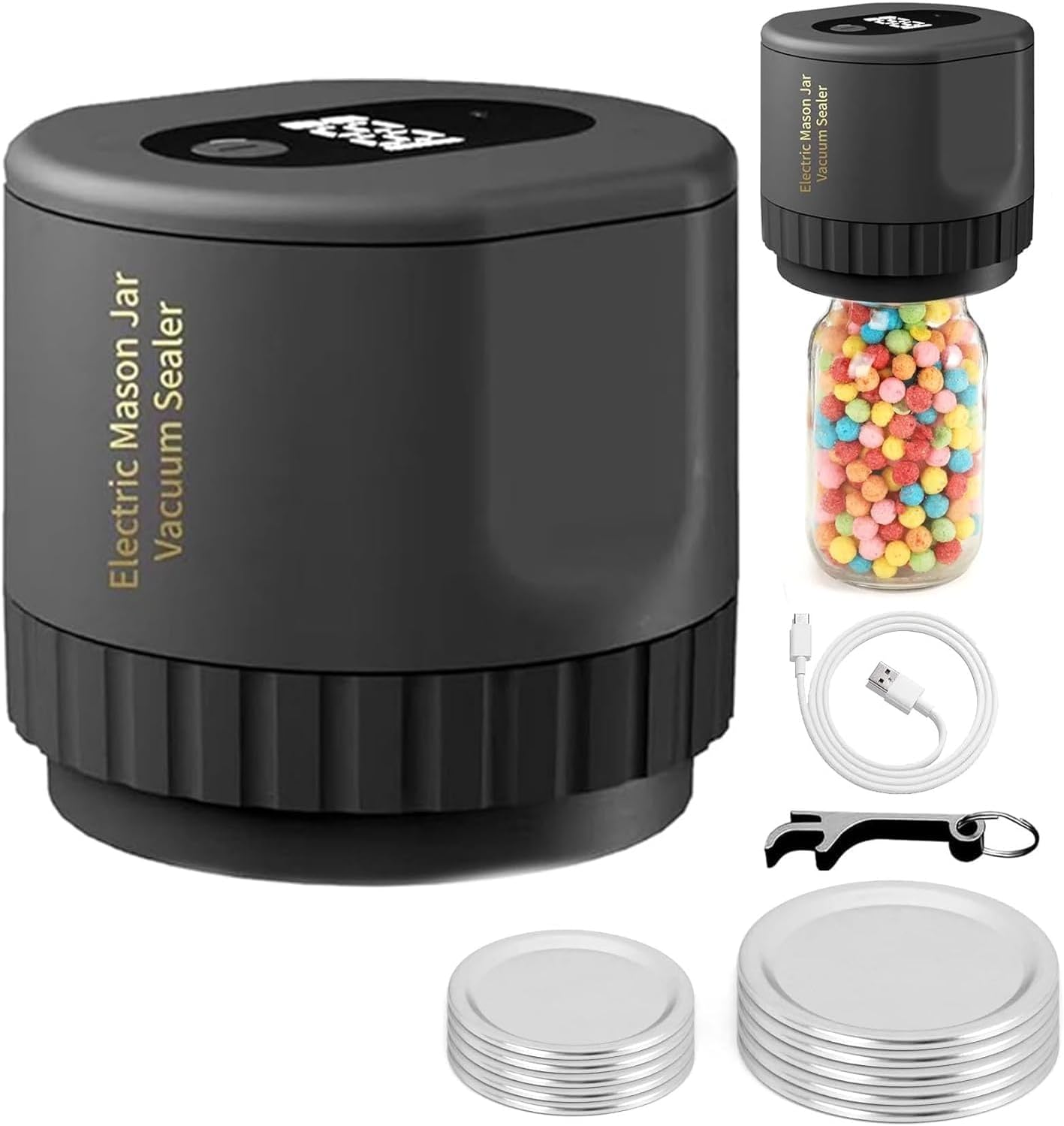 Mason Genie Vacuum Sealer, 2024 New Electric Mason Jar Vacuum Sealer, Cordless Everjar Vacuum Sealer for Wide Mouth and Regular Mouth Mason Jars for Food Storage (Black) image number 5