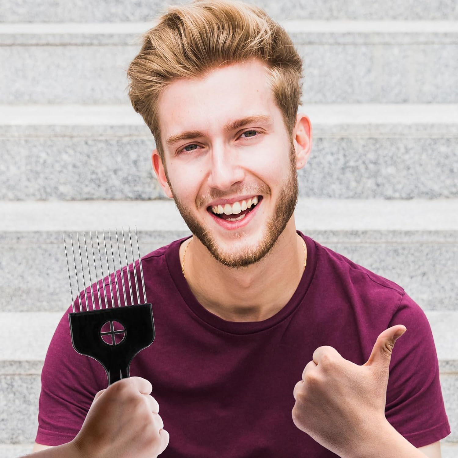 Sibba Pack of 2 Metal Styling Comb Afro Hair Comb Men Women Curling Comb Wide Tooth Comb with Handle Hair Comb Highlight Comb 11 Prongs Hairdressing Curling Pimple Perm Hair Styling Tool Black image number 4