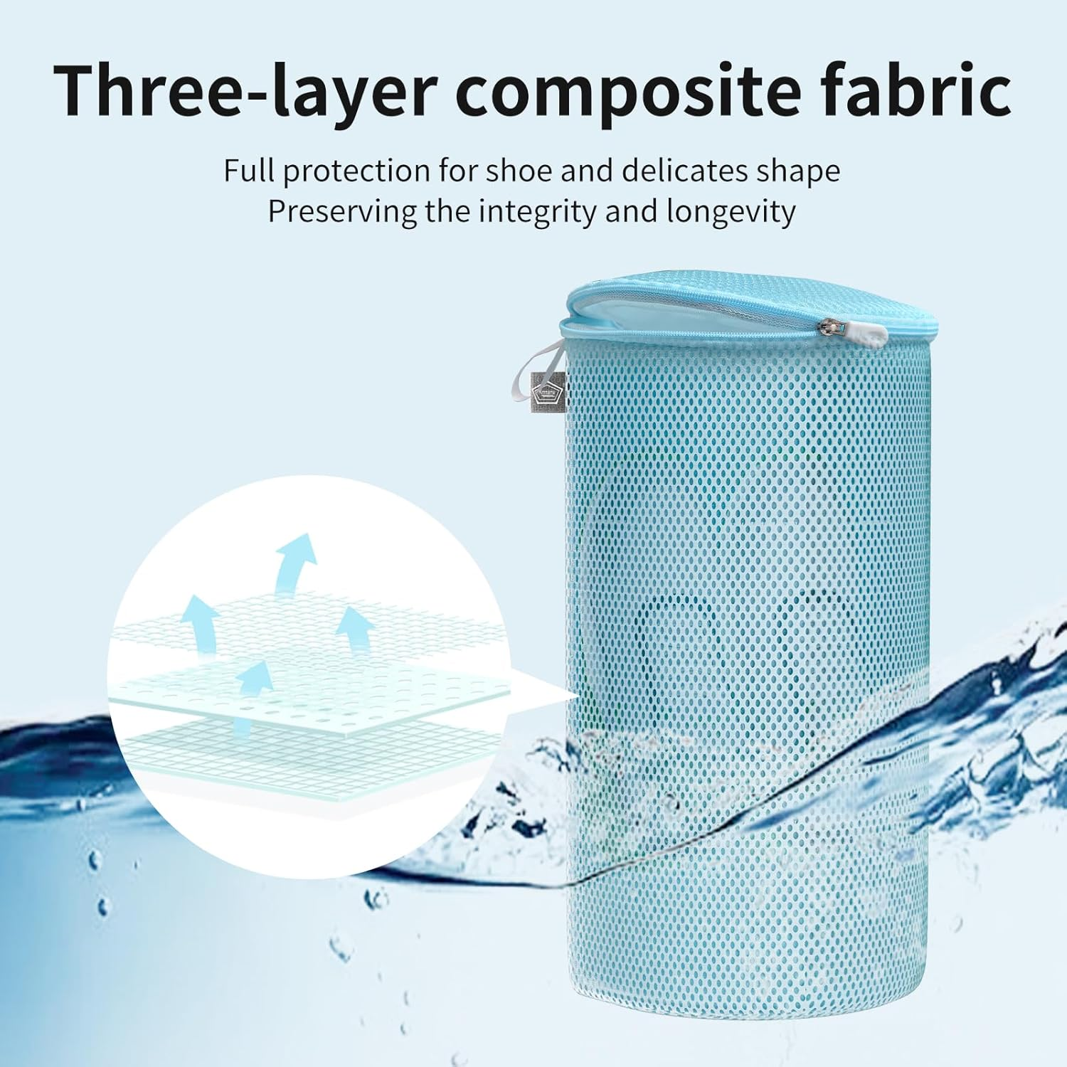 Kimmama Shoe Washing Machine Bag,Laundry Shoes Bag,Sandwish Mesh Sneaker Washing Machine Bag,Shoe Cleaning Sack for Gym Shoes,Sneaker,Slipper, Blue, 8X8X15"