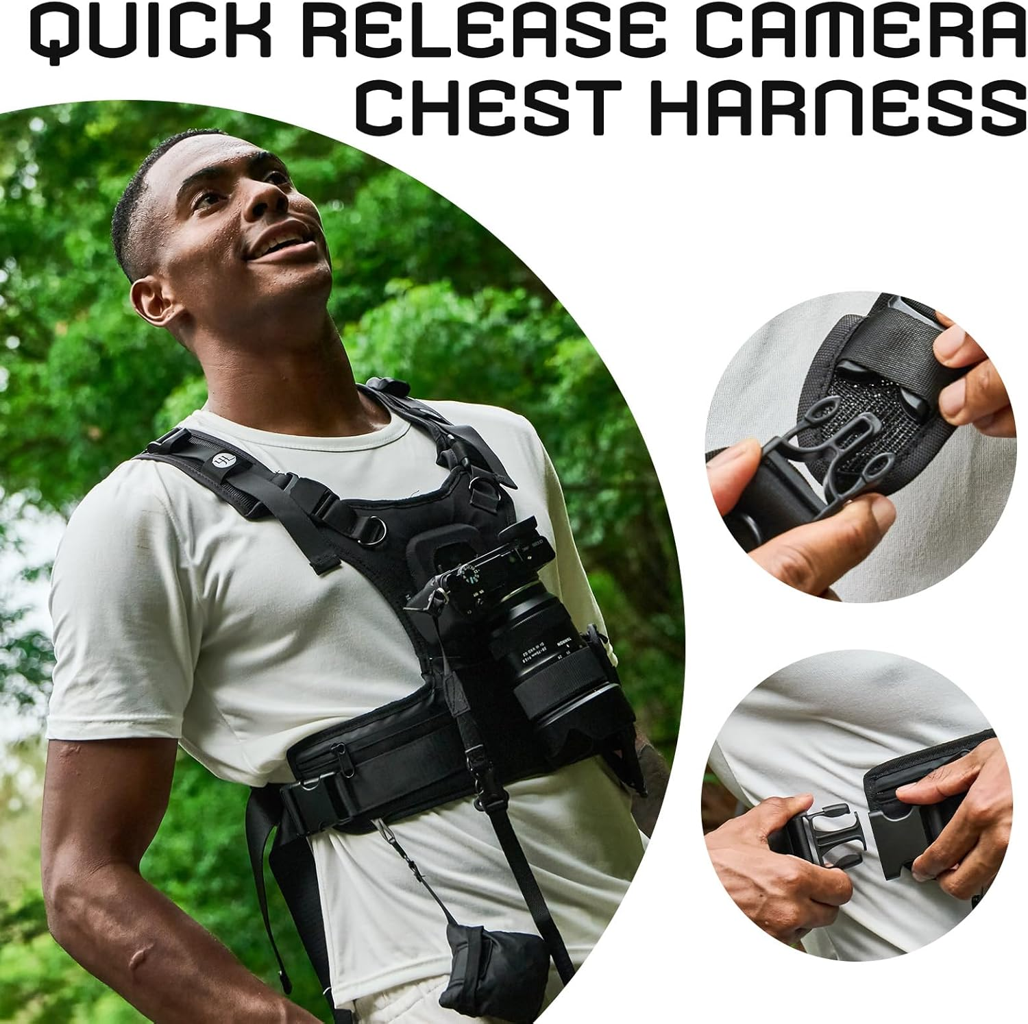 Camera Carrier Chest Harness J1,Camera Strap Harness for Photographers Hiking Climbing Wedding Travel,Camera Nylon Chest Straps for Photographers,Black image number 4