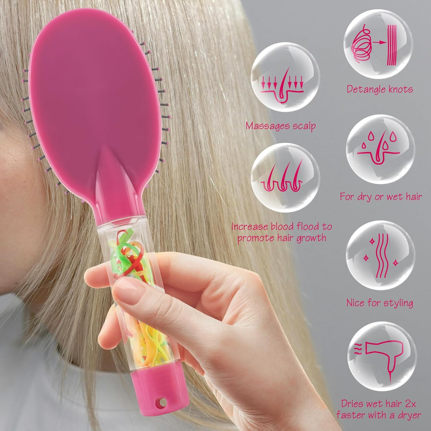 DODAMOUR Velvet Touch Paddle Cushion Hair Brush, Scalp Massage Paddle Brush, Detachable Handle for Hair Ties and Clips, Oval Scalp Massage Comb Ideal for Wet & Dry Hair (Magenta) image number 1