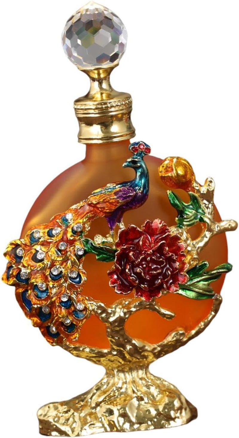 Oshhni Empty Refillable Perfume Bottle Essential Oil Bottle Luxury Portable Peacock Peony Embossed Window Display Reusable Container, Orange image number 2