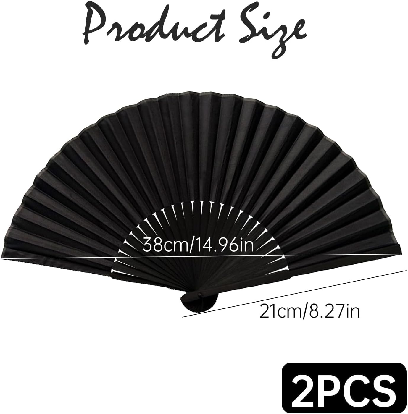 2 Pcs Hand Fan Folding,Chinese Bamboo+Silk Fabric Handheld Fan,Black Vintage Folding Hand Fan for Women/Men,For Dancing Performance,Cosplay,Wedding,Festival Party,Home Decorations, Birthday Gifts image number 6
