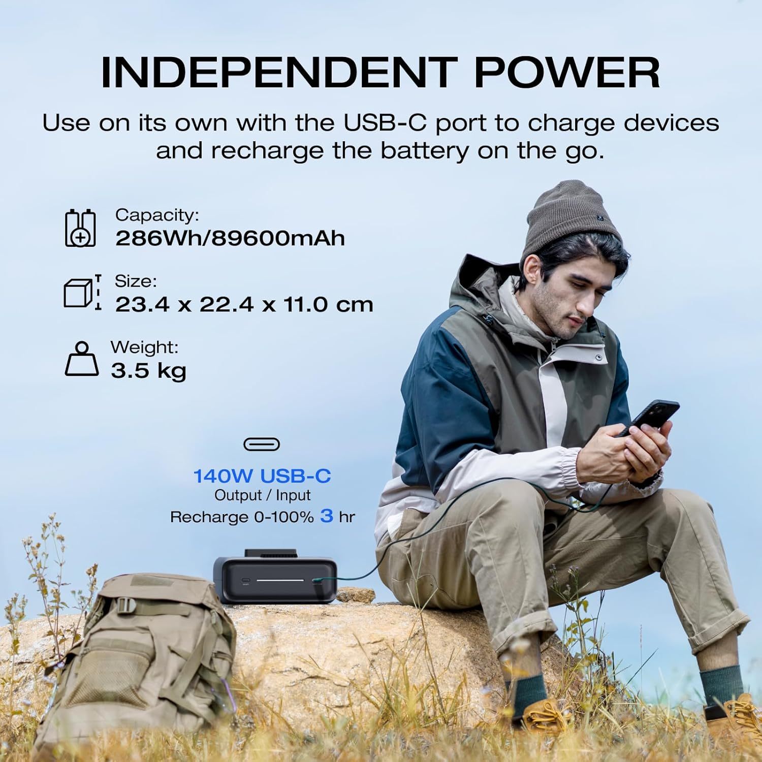 EF ECOFLOW River 3 plus Portable Power Station Extra Battery EB300, 286Wh Expansion Lifepo4 (LFP) Battery with 10-Year Lifespan, Built-In 140W USB-C Port for Charging/Discharging, Use Independently image number 2