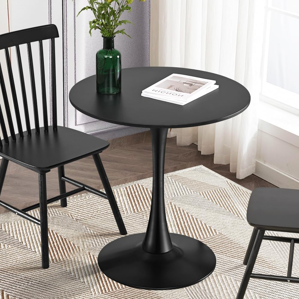 Furb 70Cm round Dining Table for 2, Outdoor Small White Tulip Patio Coffee Table, Wooden Tabletop and Steel Leg image number 2