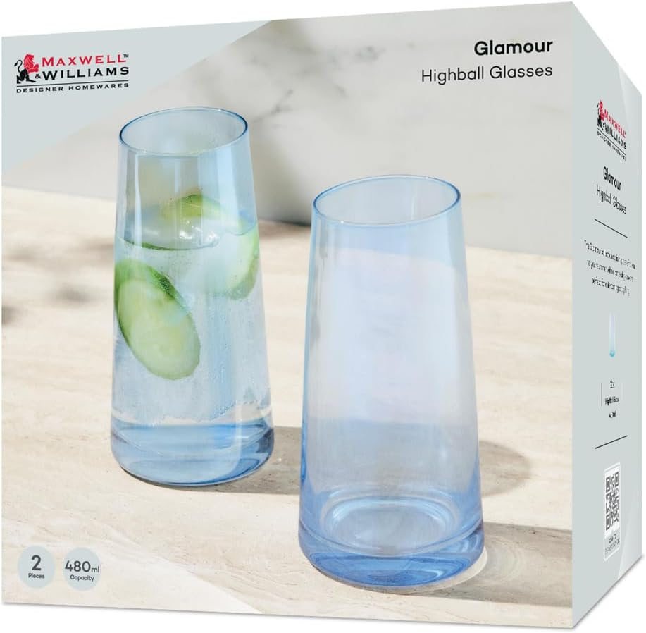 Maxwell & Williams Glamour Highball Glass 480ML Set of 2 Blue Gift Boxed image number 3