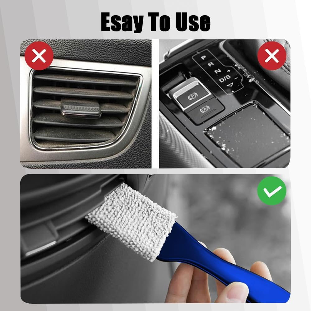 Double Head Brush for Car Clean, Car Detailing Brush, Car Interior Dust Brush, 2 in 1 Soft Portable Duster, Universal Car Interior Crevice Brush for Cleaning Panels, Air Vent, Dashboard (Blue)