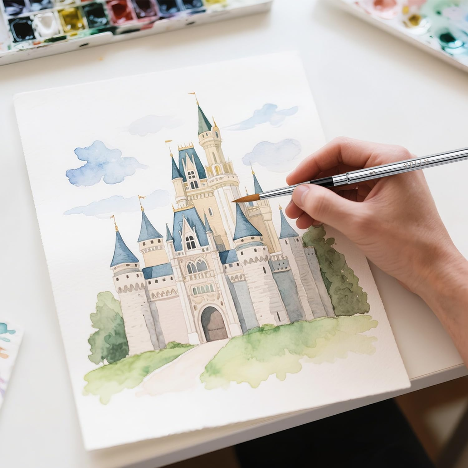 Travel Paintbrush Brushes, 3Pcs Watercolor Travel Brushes with Leather Pouch - Fine Point Rounds Flat for Watercolor Gouache Ink Painting image number 3