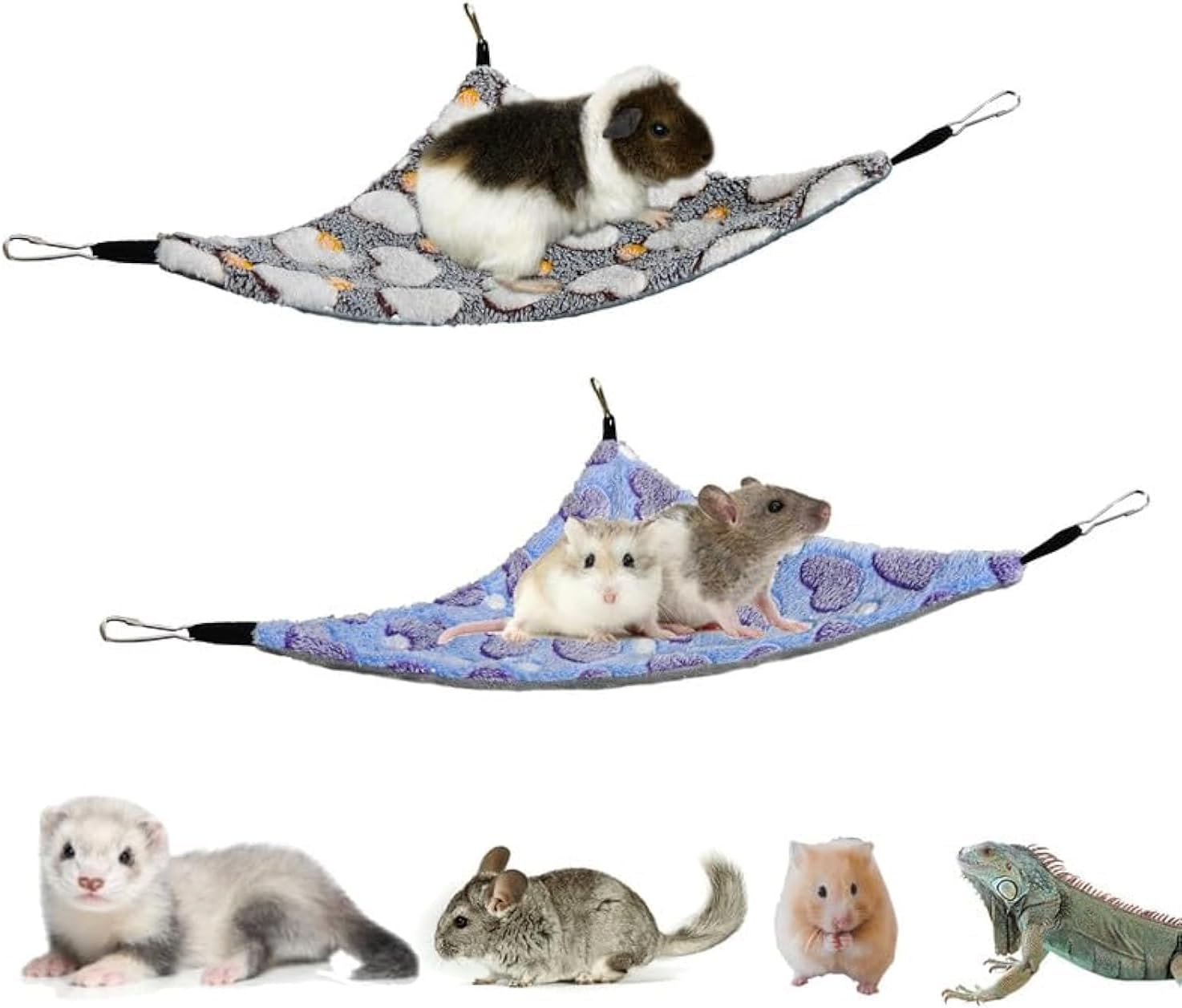 GOMICRAFT Pack of 2 Hanging Corner Hammock with Hooks for Ferrets, Rats, Guinea Pigs, Chinchillas, Hamsters, Hedgehogs, and Other Small Animals., Large, Coffee+Purple image number 2