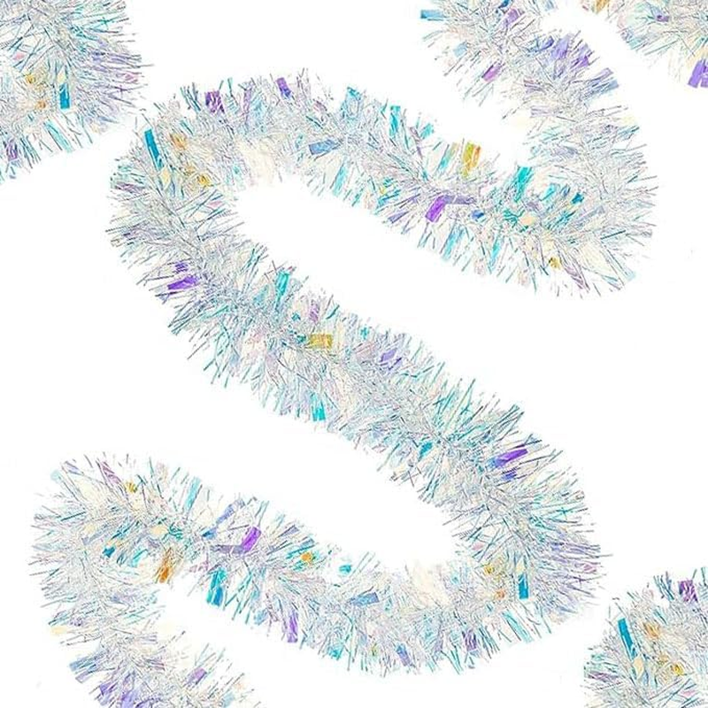 6M Snowflake Christmas Tinsel Garland White Metallic Twisted Hanging Garland with Star for Chistmas Tree Fireplace Home Decoration (3), 231208 image number 5