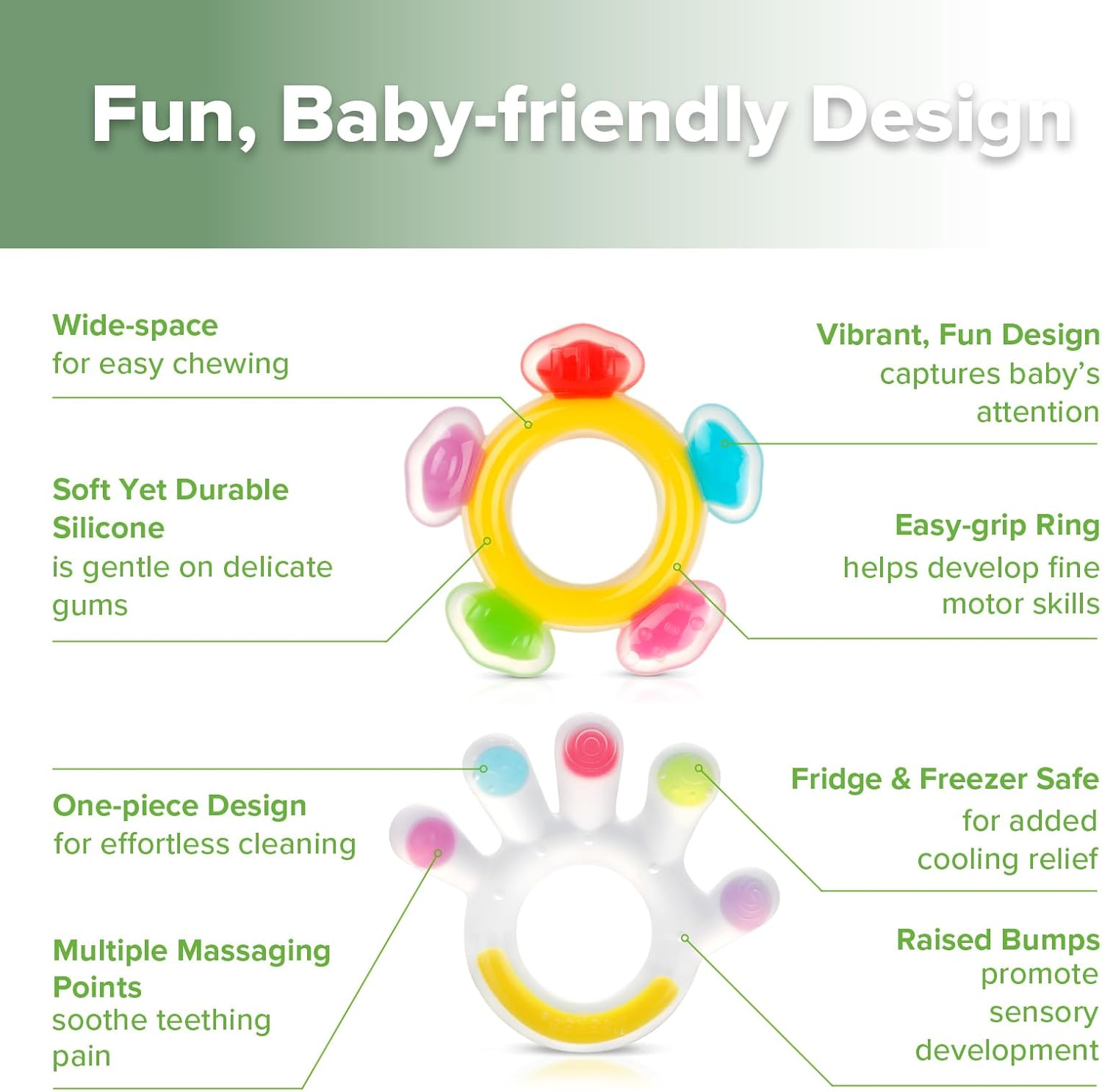 Haakaa Silicone Teether Combo - Baby Freezer Teething Toy - Soft Cold Teether - Soothe Teething Pain & Itching Gums - Perfect Size - Palm & Ferris Wheel Shape for 3M+ Babies BPA Free - 2 Pk image number 2