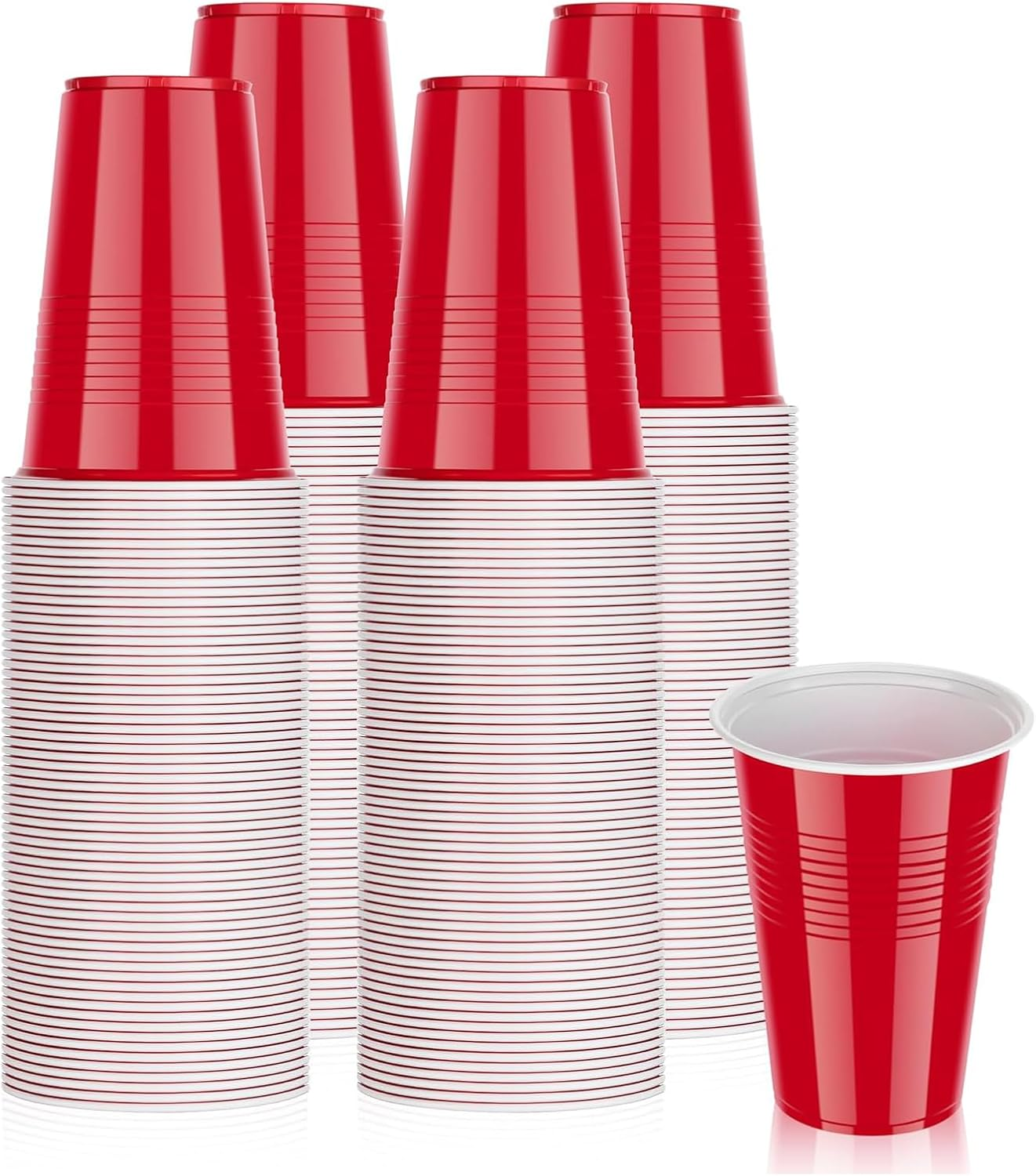 KACOMACO 50Pcs Party Cup Set, Recyclable Plastic Pong Cups 12 Oz, Repeatable Cups for New Year, Christmas, Camping, Wedding Parties, Weddings, Events or DIY Projects (Red) image number 2