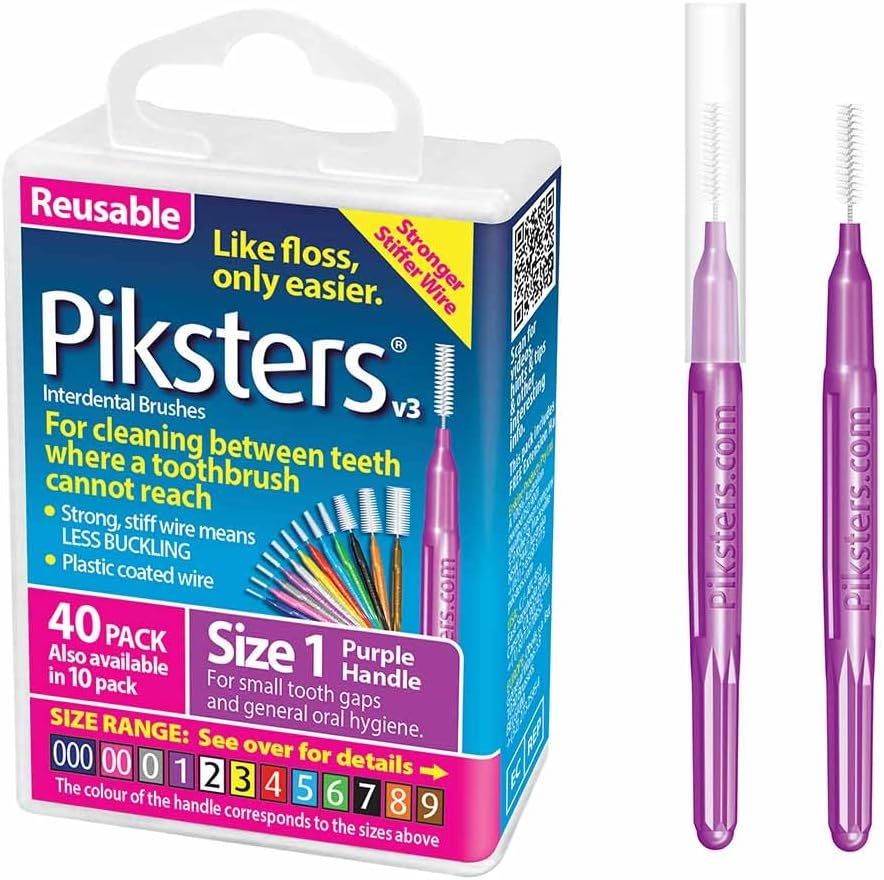 Piksters Interdental Brush - Brushes for Cleaning between Teeth (40 Pack, Size 2 (White))