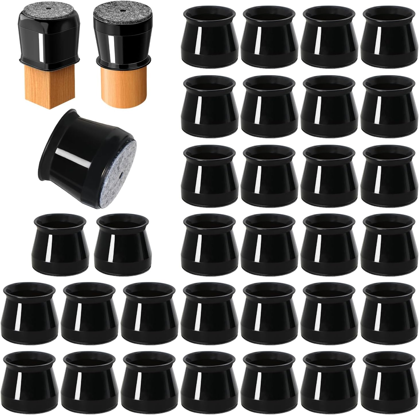32Pcs Black Chair Leg Floor Protectors,Bar Stools Leg Protectors Caps,Dining Room Chair Leg Protectors for Hardwood Floors, Chair Leg Covers Silicone Felt Furniture Pads (Small Fit: 23-32.9Mm)