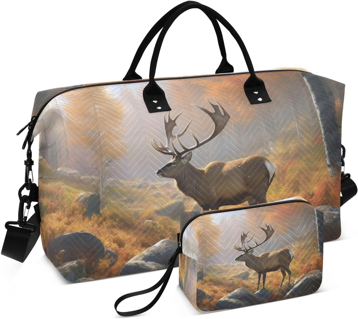 XYMZR Large Travel Duffel Bag, Moose on Rock Sports Tote Gym Bag, Shoulder Weekender Overnight Bag for Women Men, Carry on Luggage with Toiletry Bags, Multi-Colored, Multi-Colored image number 1