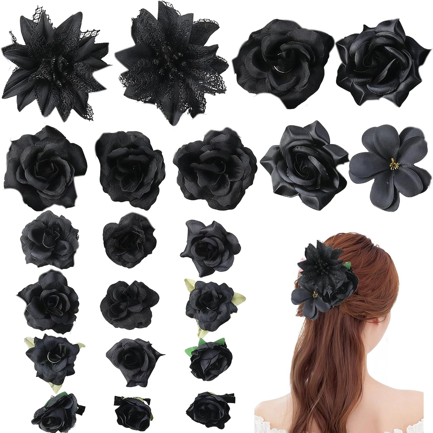 Flower Hair Clip, Pack of 21 Black Flower Hair Clips, Artificial Flower Hair Clips, Flower Hair Accessories for Party, Beach, Wedding, Event Decoration image number 3