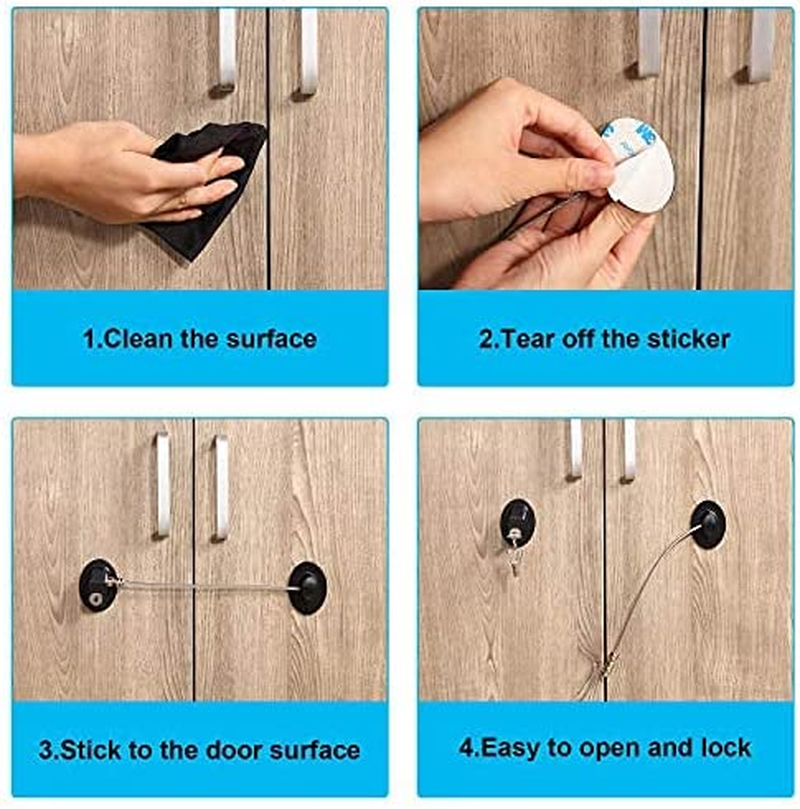 4 Pack Refrigerator Door Lock with Keys Adhesive Fridge Freezer Door Lock File Drawer Lock for Child Safety and Privacy, 2 Black and 2 White image number 4