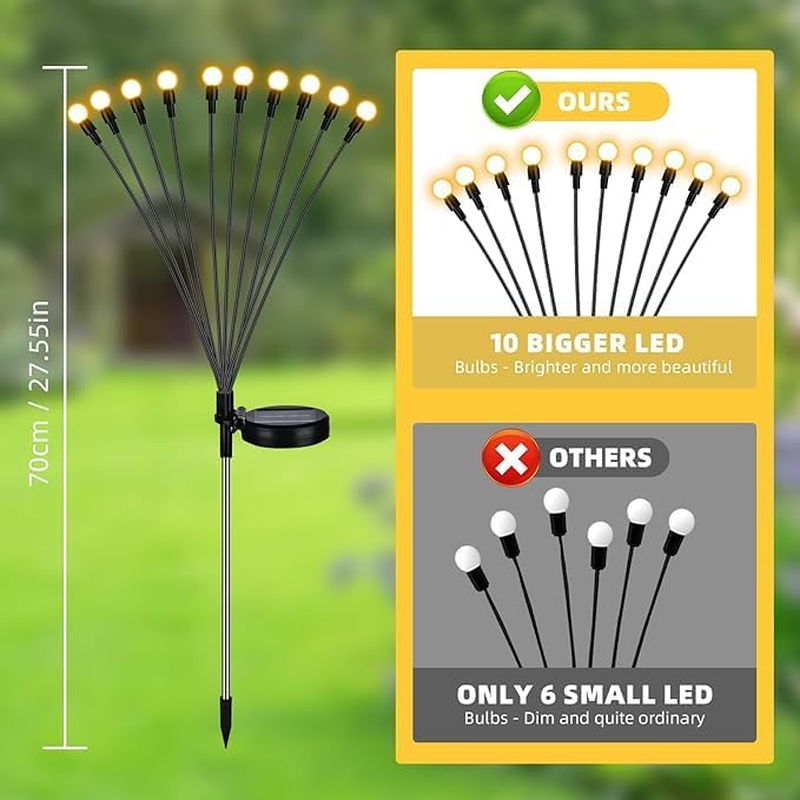 Solar Garden Lights Outdoor Waterproof, 4 Pack 40 LED Swaying Light Firefly Light Outdoor Decor Lights for Garden Gifts for Pathway Party Christmas Decoration, Warm White