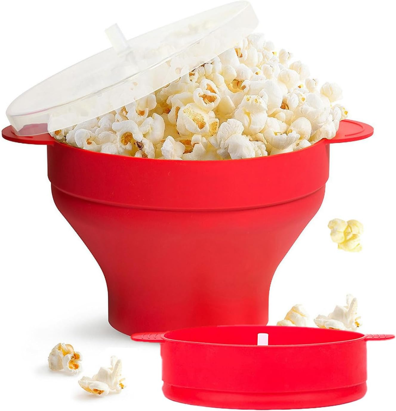Microwave Popcorn Maker, Popcorn Bowl, Silicone, Collapsible Microwaveable Bowl. Silicone Microwave Popcorn, with Handle, Dishwasher Safe, Oil Free, Bpa Free, High Temperature Resistant (Red) image number 2