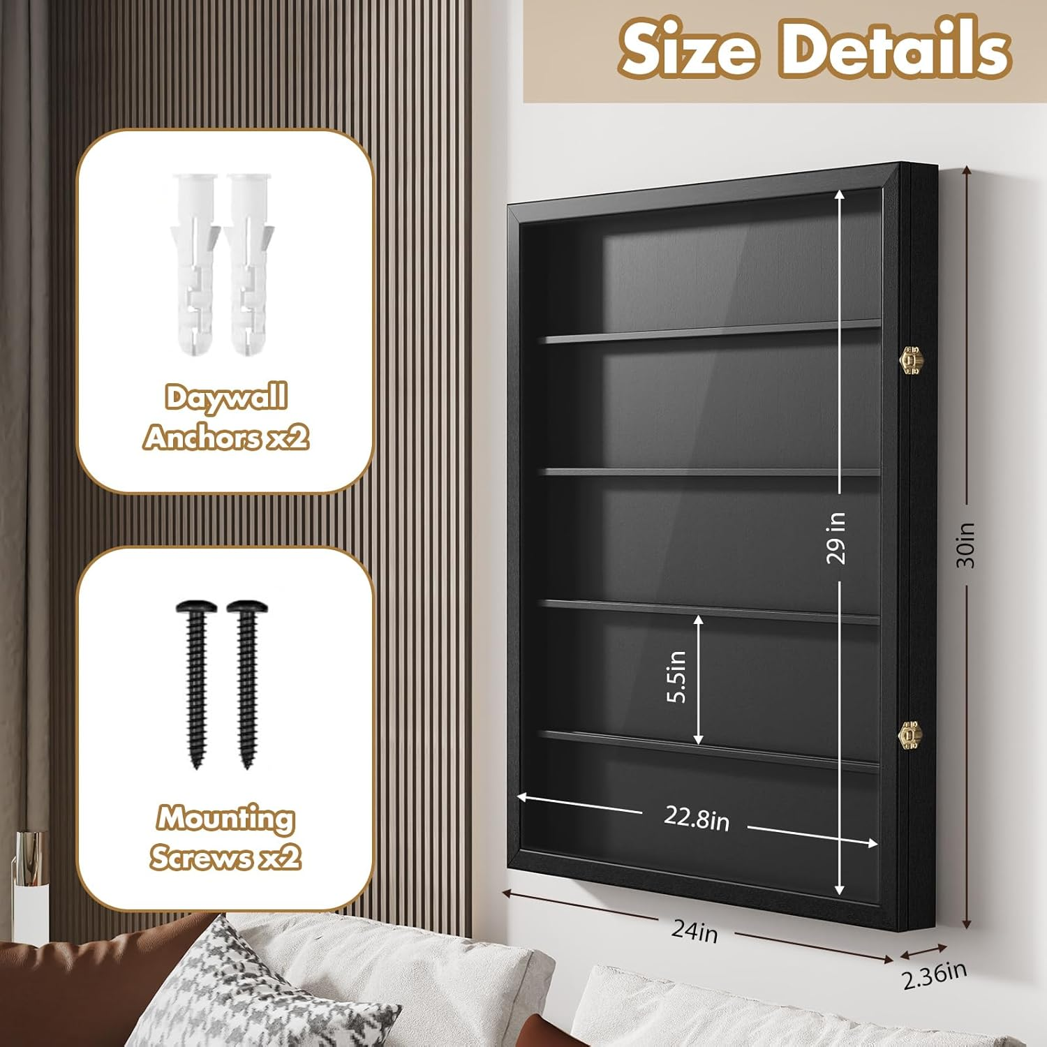 Baseball Card Display Case for 35 Graded Sports Cards Display, Large Clear View Trading Card Display Frame, Lockable Wall Cabinet for Basketball Football Hockey Trading Cards，Black image number 3