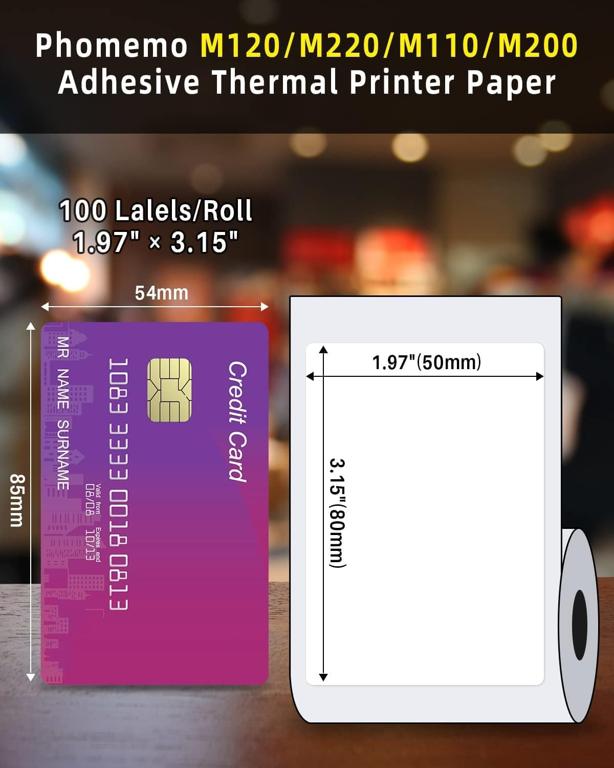 Phomemo Multi-Purpose Square Self-Adhesive Label for 241BT/M120/M110/M220/M150 Label Printer,1.96"X3.14"(50X80Mm),100 Labels/Roll, 3Rolls/Pack, Black on White image number 1