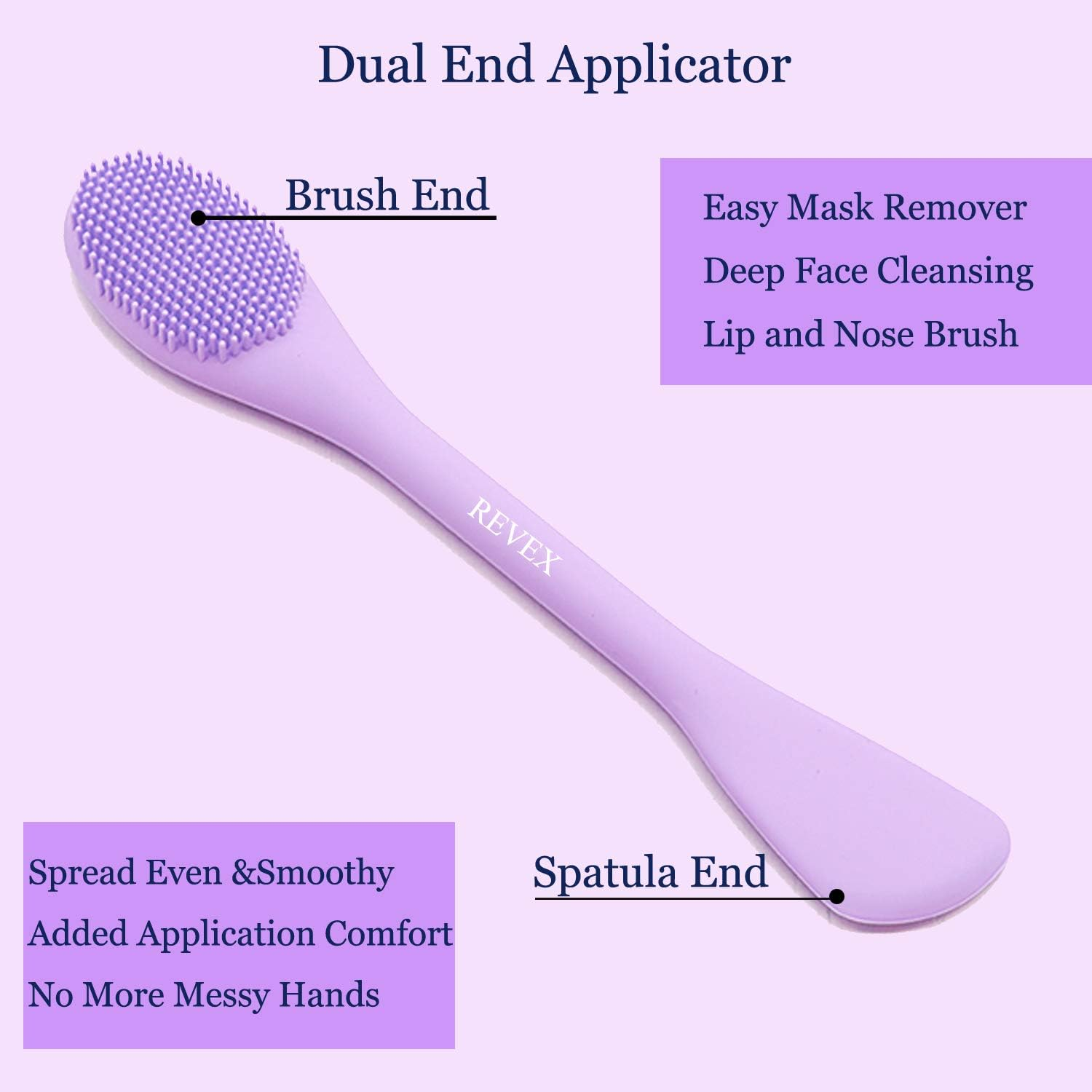 REVEX Silicone Face Mask Applicator,2 Packs Facial Mask Brushes for Mud,Clay,Charcoal Mixed Mask,Soft Makeup Beauty Brush Tools for Apply Cream,Lotion (Purple+Gray) image number 5