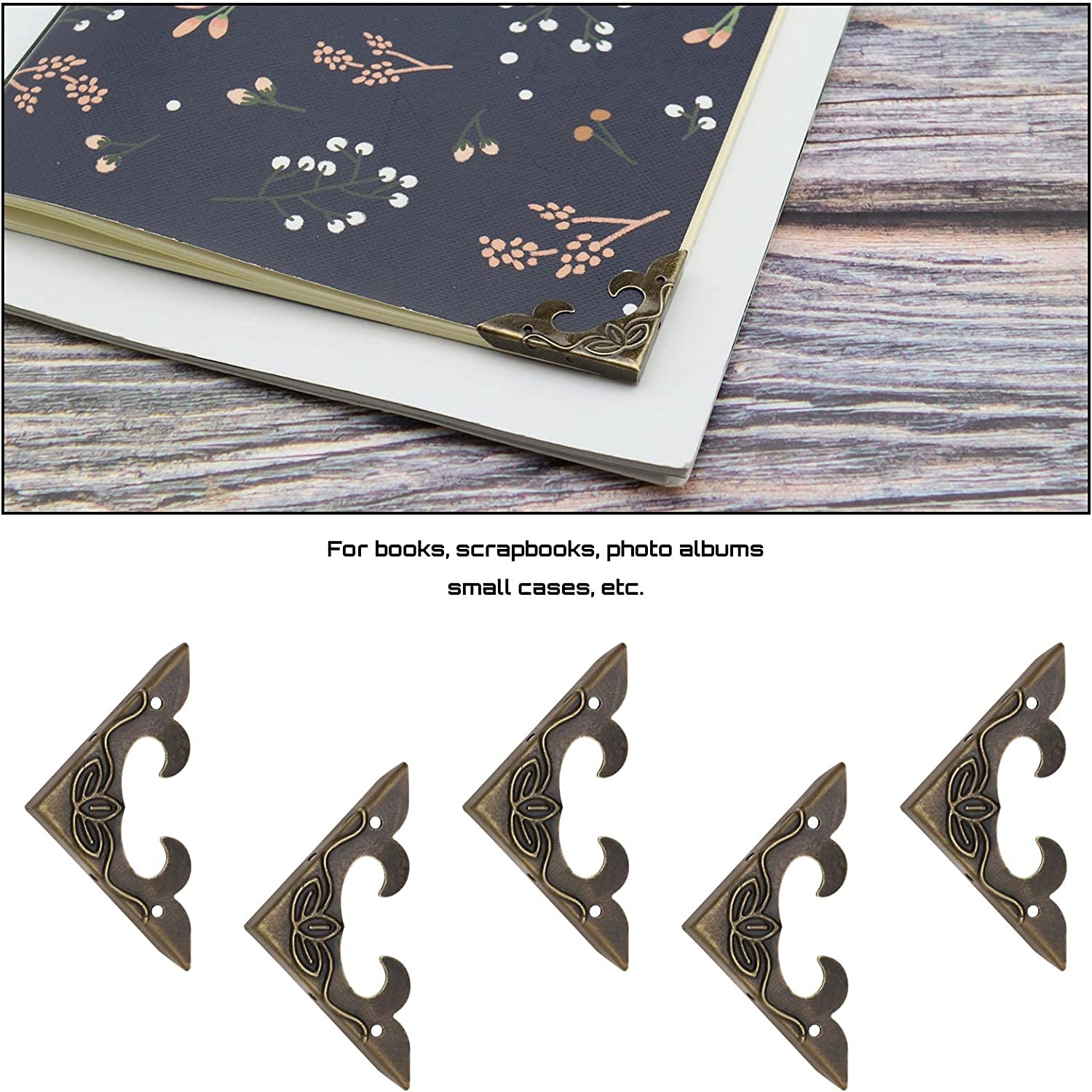 Ecsing 40Pcs Vintage Box Corner Protectors Antique Metal Corner Protector with Screws Decorative Edge Cover for Desk Cabinet Jewelry Box Bronze image number 6