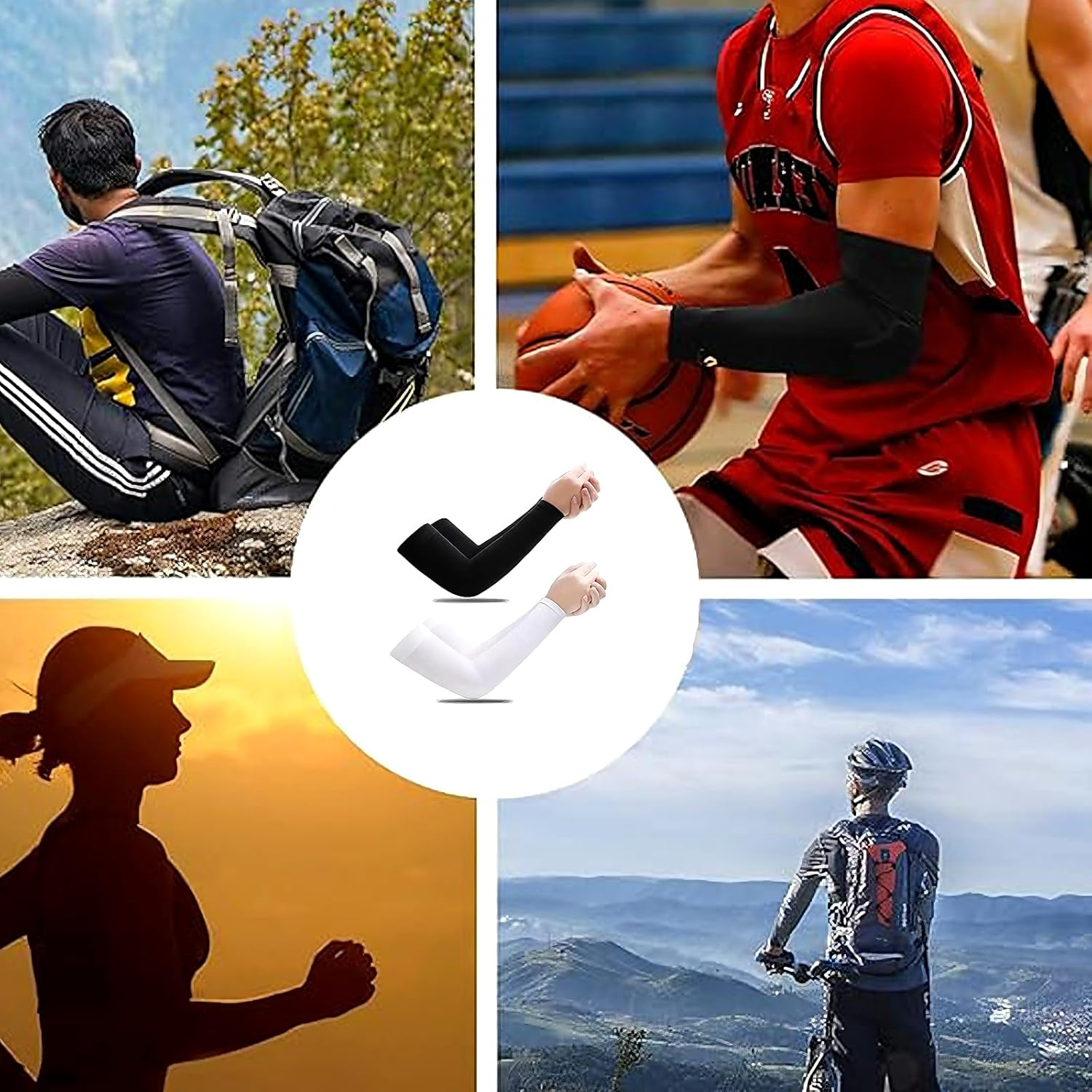 Arm Sleeves for Women Men,2 Pairs Sleeves Arm Cover, Sun Protection Arm Sleeves for Outdoor Activities - Cycling, Traveling, Basketball, Driving Etc image number 2