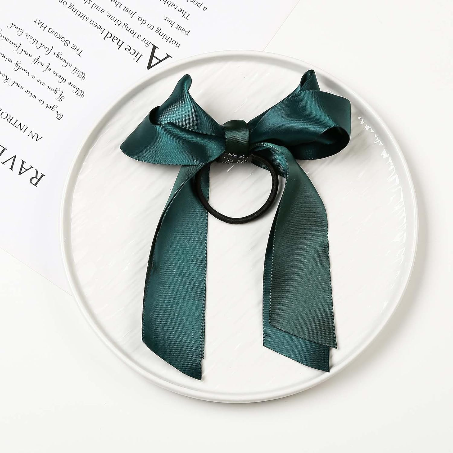 Crymystal Silky Satin Bow Hair Tie Green Bow Elastic Band Satin Hair Rope Tie Bowknot Ponytail Holder Ponytail Scrunchies Hair Accessories for Women and Long Hair Fashion Hair (Green)