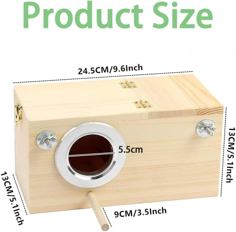 Natural Wood Parakeet Nesting Box Bird Breeding House with Detachable Wooden Board for Lovebirds, Cockatiels, Budgies, Conures | Mating & Hatching Cage image number 2