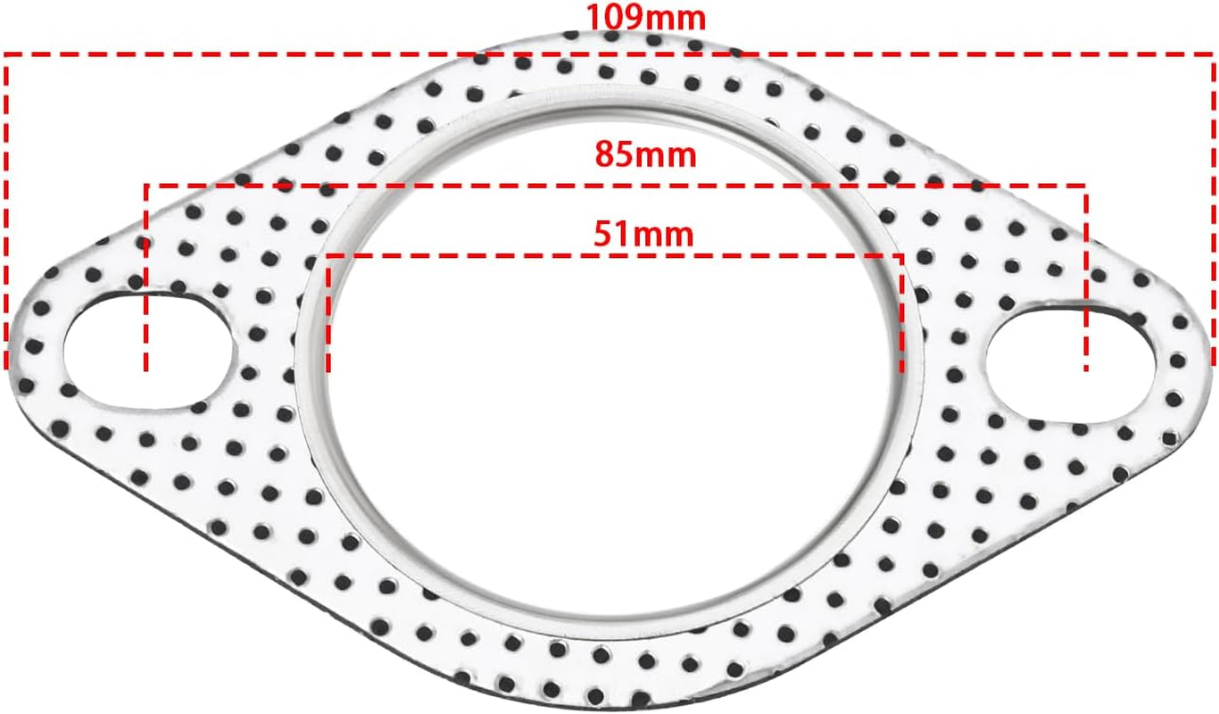 2Pcs 2 Inch Exhaust Pipe Interface Flange Gasket 2-Hole Steel Exhaust Turbine Manifold Lower Manifold Hole Spacing 85Mm Suitable for 51Mm Exhaust Pipe image number 6