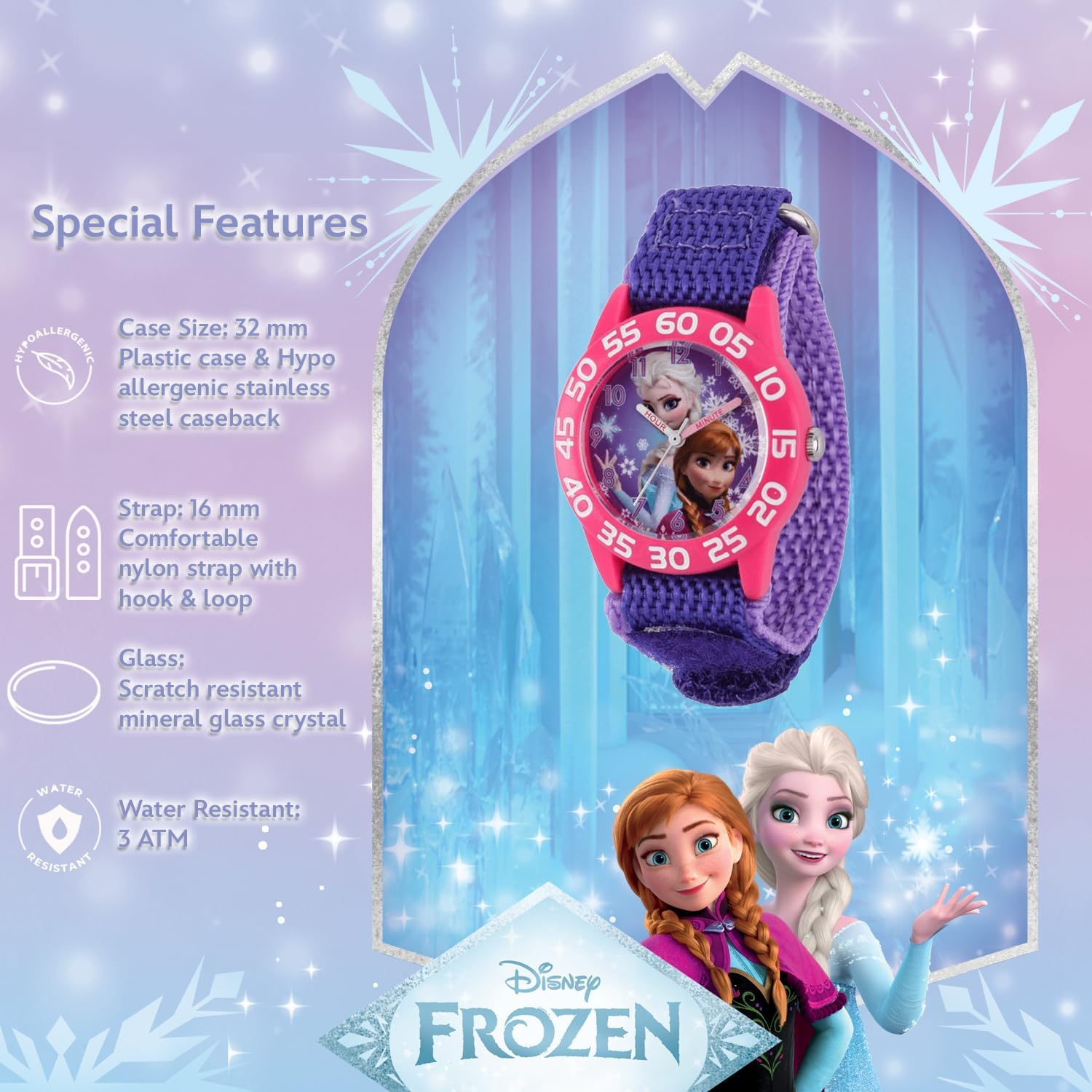 Disney Frozen Kids' Plastic Time Teacher Analog Quartz Nylon Strap Watch - Frozen image number 4